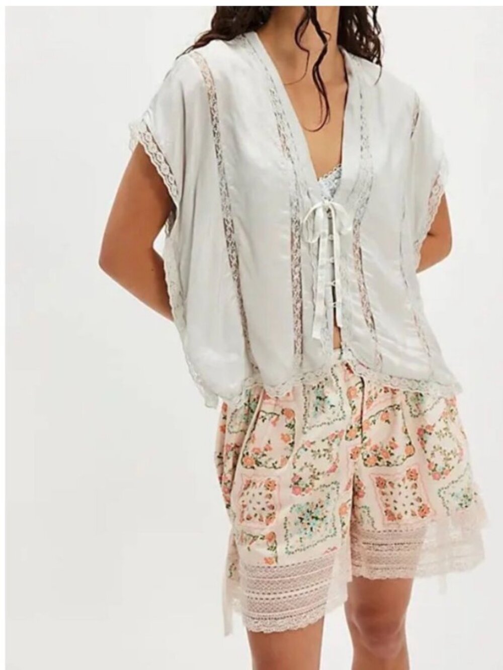 Free People Marigold Shine Lace Top Rain Droplet NWOT Size Small Satin Lace - Picture 2 of 3